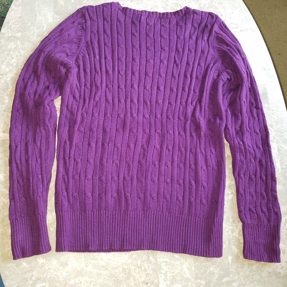 Purple Cotton Cable Crewneck Sweater M - Picture 2 of 5